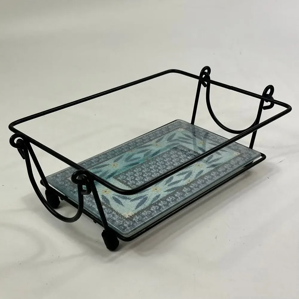 Temptations Old World Blue Glass Trivet & Metal Rack Set 8.5